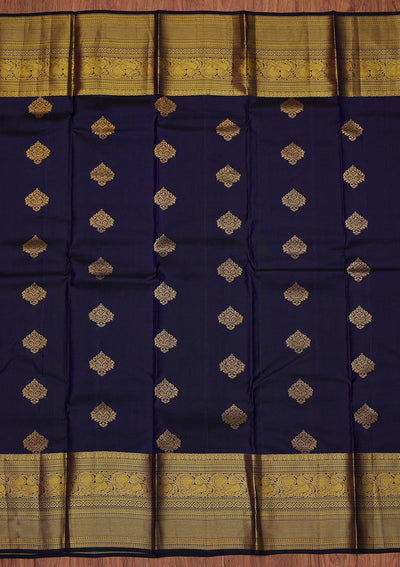 Navy Blue Zariwork Pure Silk Designer Unstitched Saree - Koskii