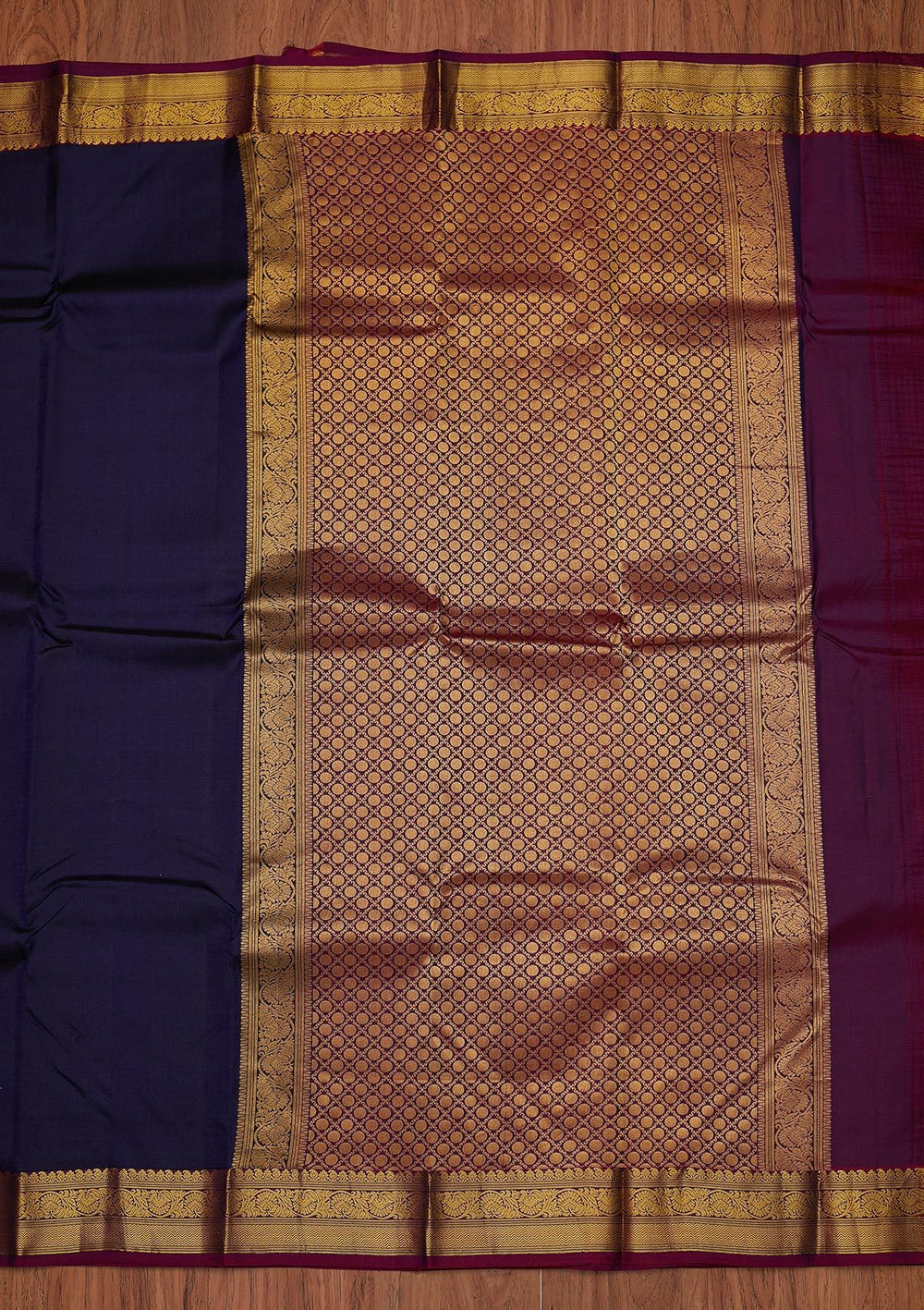 Navy Blue Zariwork Pure Silk Designer Unstitched Saree - Koskii