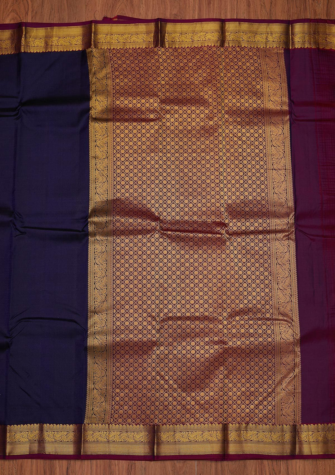 Navy Blue Zariwork Pure Silk Designer Unstitched Saree - Koskii