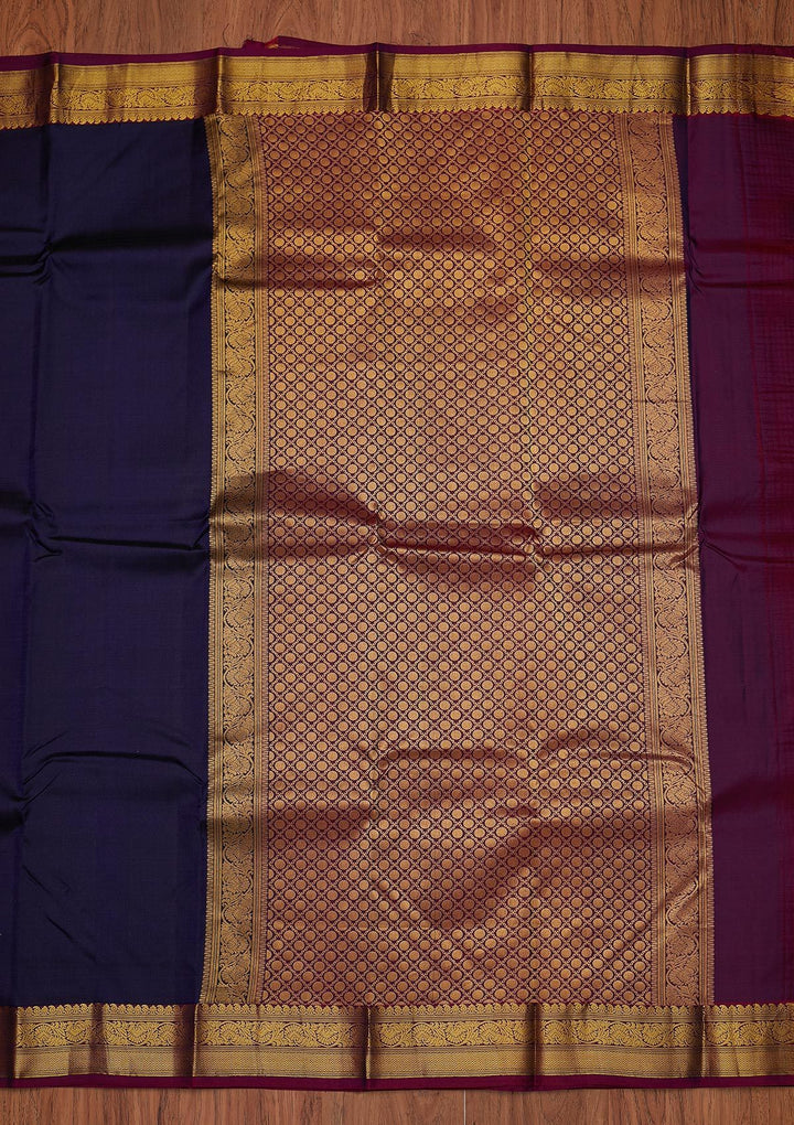 Navy Blue Zariwork Pure Silk Designer Unstitched Saree - Koskii