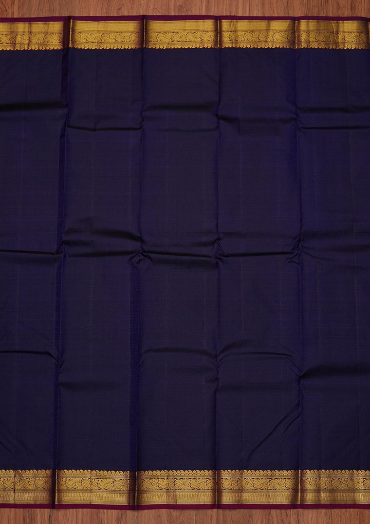 Navy Blue Zariwork Pure Silk Designer Unstitched Saree - Koskii