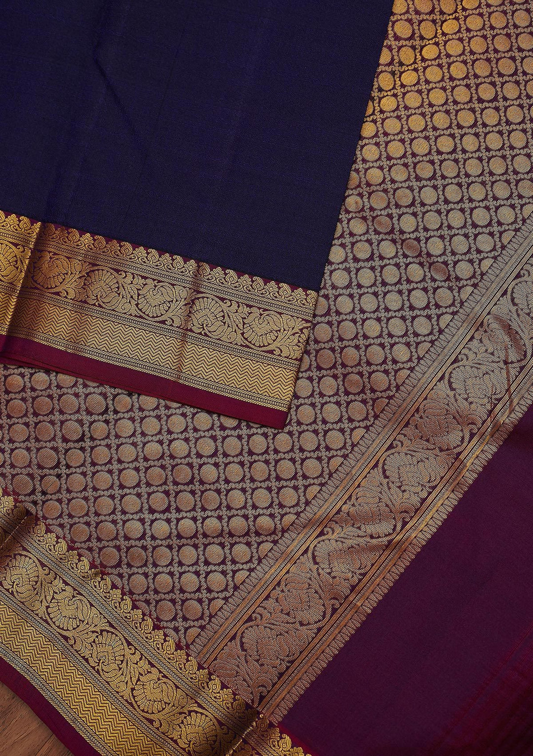Navy Blue Zariwork Pure Silk Designer Unstitched Saree - Koskii