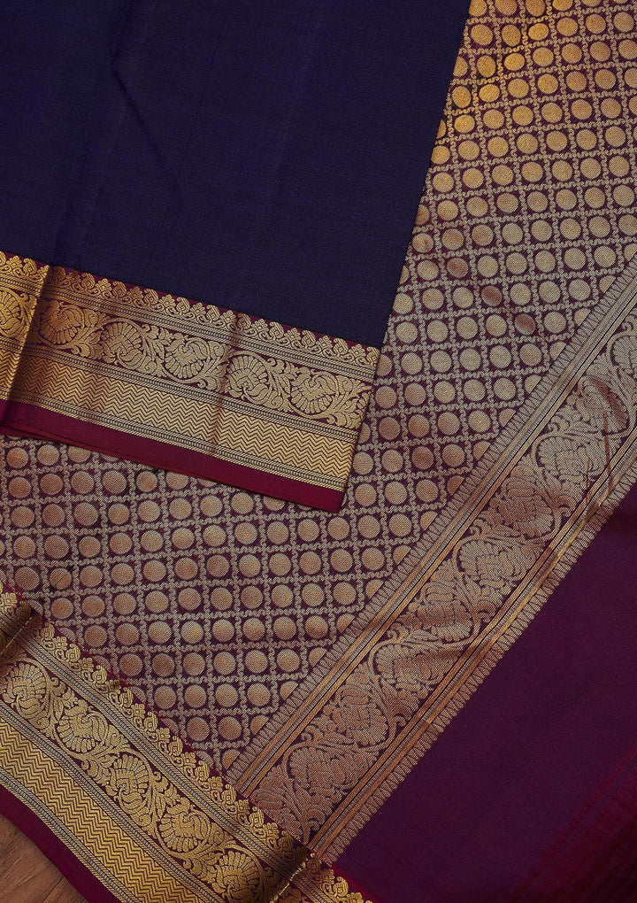 Navy Blue Zariwork Pure Silk Designer Unstitched Saree - Koskii