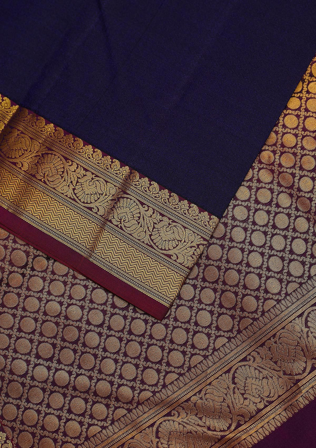 Navy Blue Zariwork Pure Silk Designer Unstitched Saree - Koskii