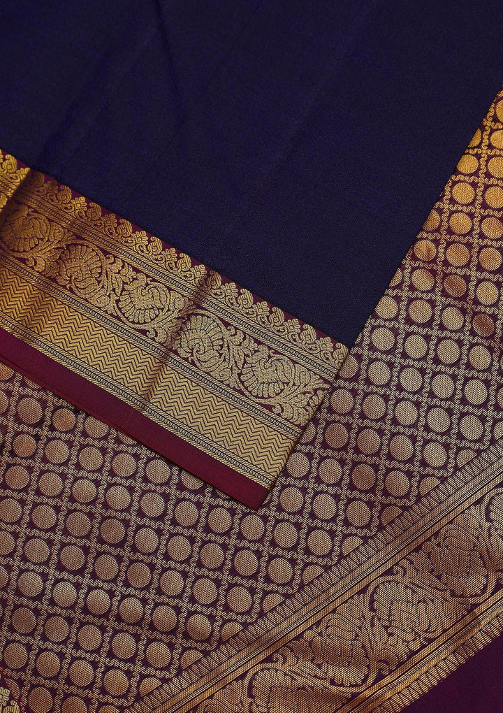 Navy Blue Zariwork Pure Silk Designer Unstitched Saree - Koskii