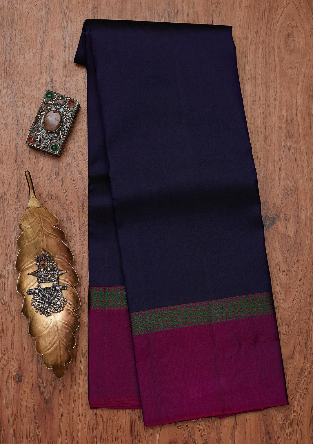 Navy Blue Zariwork Pure Silk Designer Unstitched Saree - Koskii
