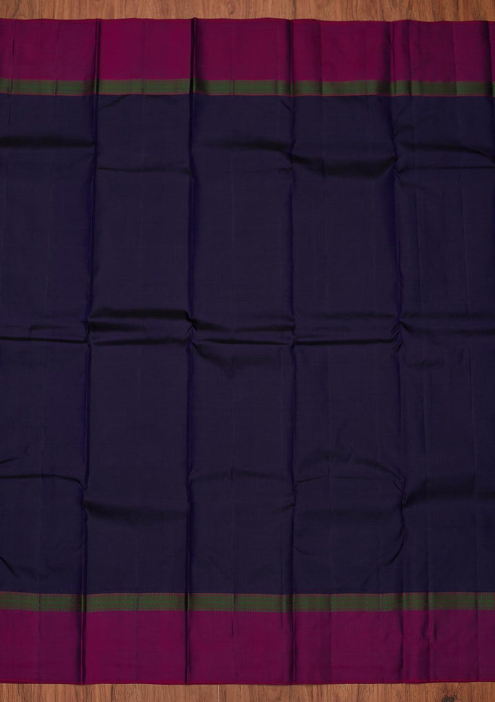 Navy Blue Zariwork Pure Silk Designer Unstitched Saree - Koskii