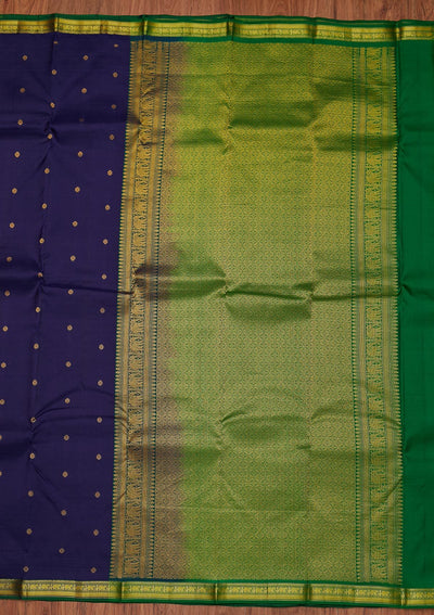 Navy Blue Zariwork Pure Silk Designer Unstitched Saree - Koskii