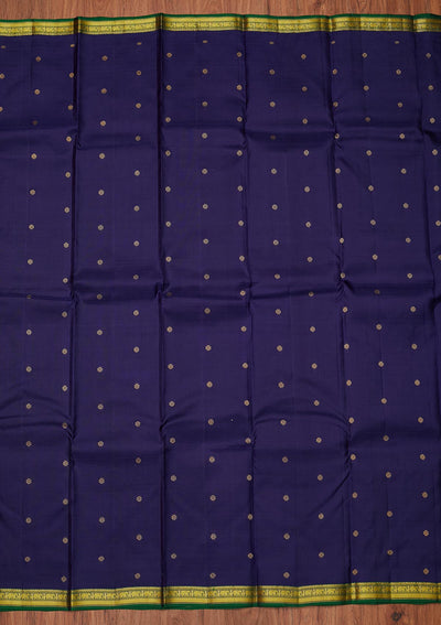 Navy Blue Zariwork Pure Silk Designer Unstitched Saree - Koskii