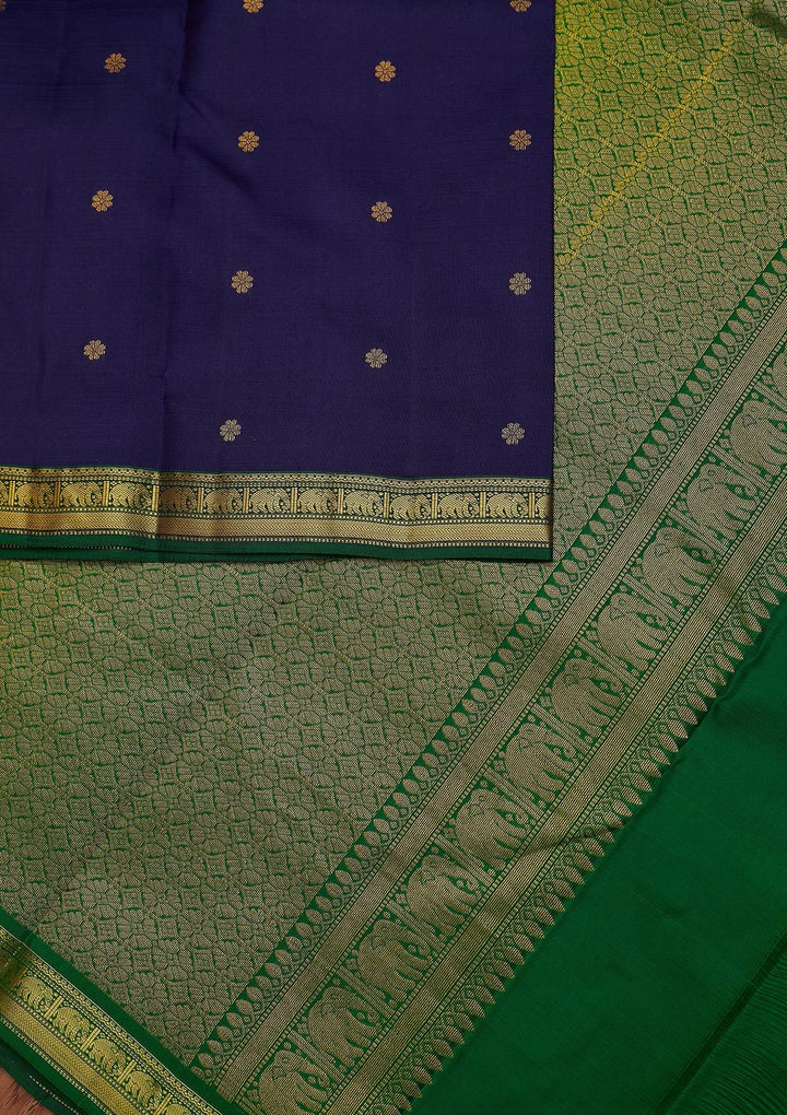 Navy Blue Zariwork Pure Silk Designer Unstitched Saree - Koskii