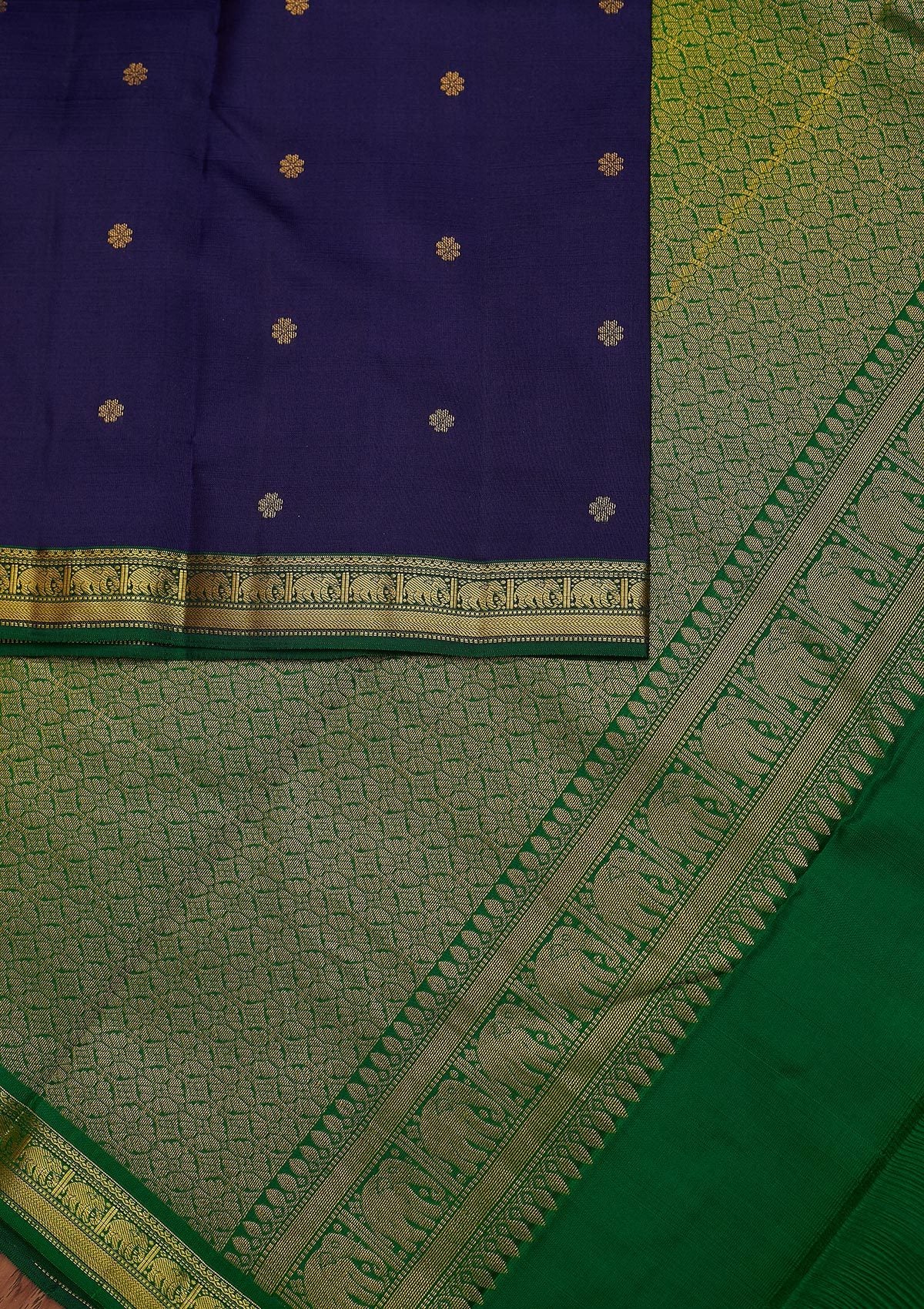 Navy Blue Zariwork Pure Silk Designer Unstitched Saree - Koskii