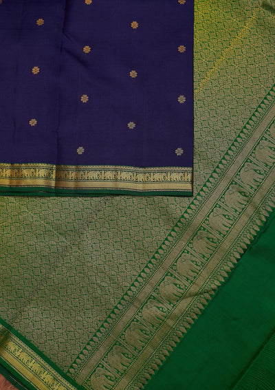 Navy Blue Zariwork Pure Silk Designer Unstitched Saree - Koskii