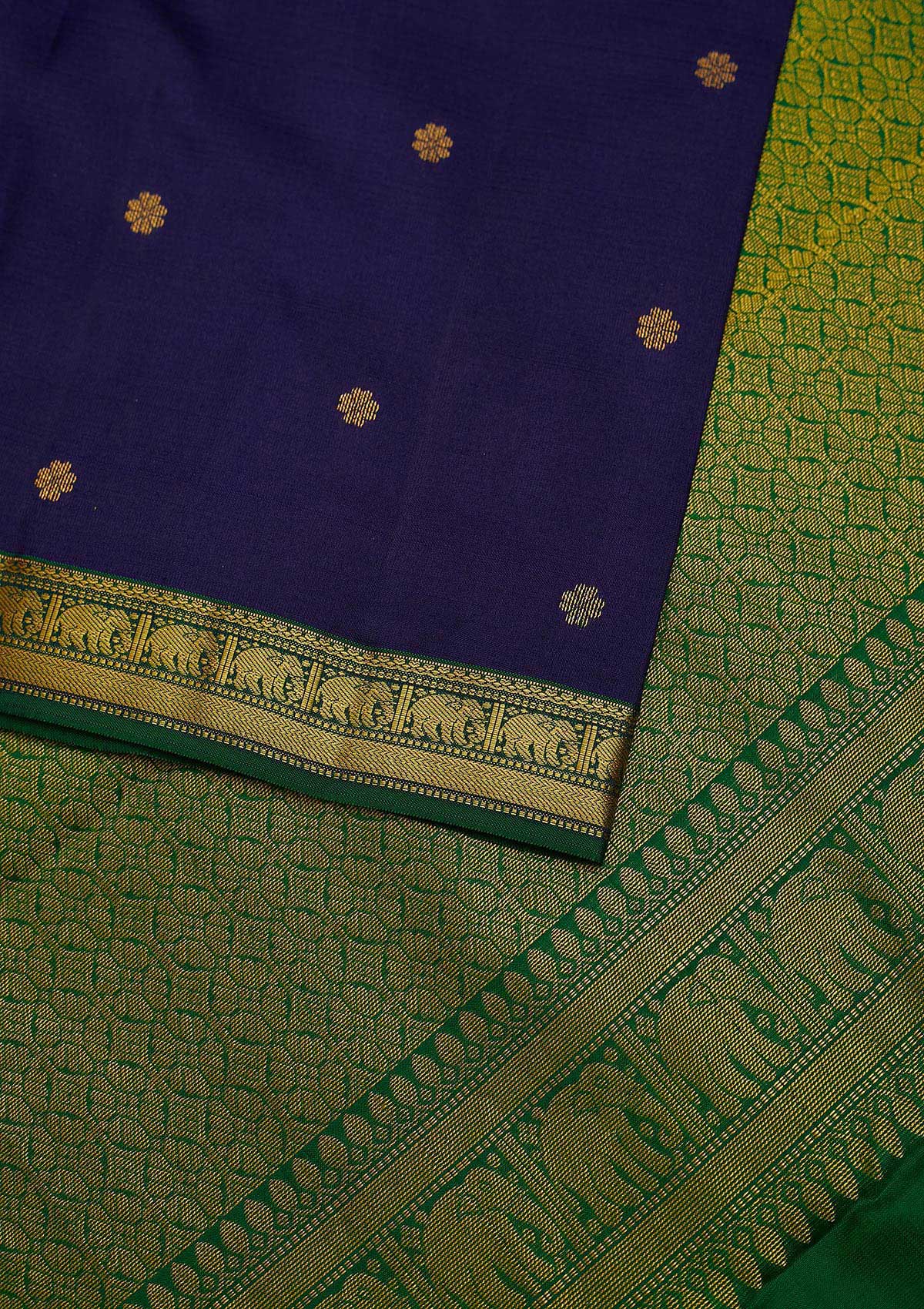 Navy Blue Zariwork Pure Silk Designer Unstitched Saree - Koskii