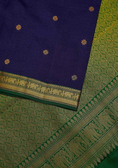 Navy Blue Zariwork Pure Silk Designer Unstitched Saree - Koskii