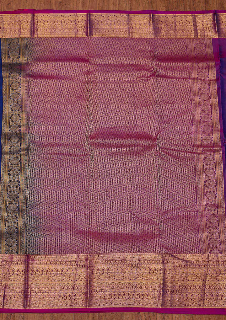 Navy Blue Zariwork Pure Silk Designer Unstitched Saree - Koskii