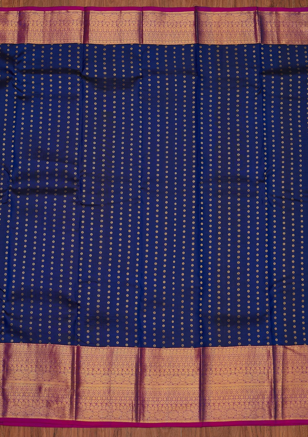 Navy Blue Zariwork Pure Silk Designer Unstitched Saree - Koskii