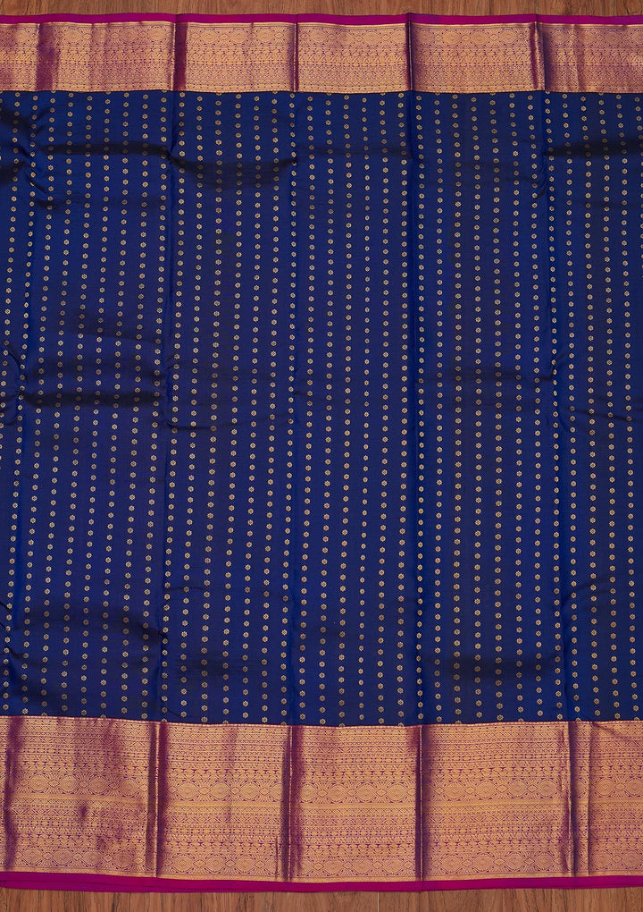 Navy Blue Zariwork Pure Silk Designer Unstitched Saree - Koskii