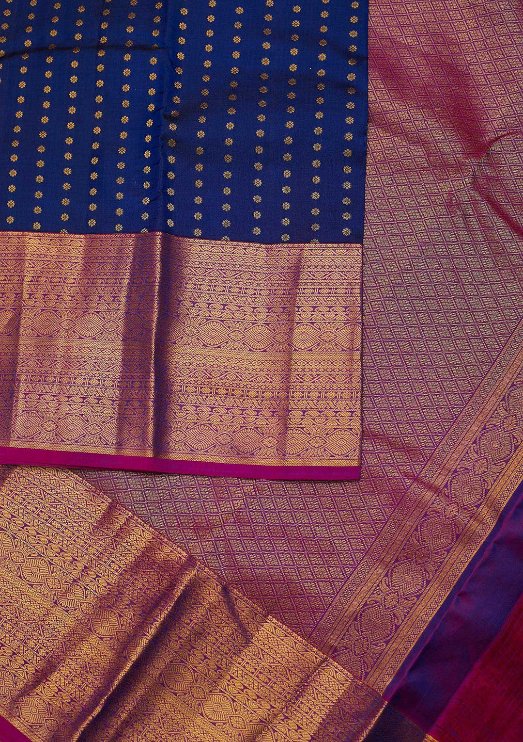 Navy Blue Zariwork Pure Silk Designer Unstitched Saree - Koskii