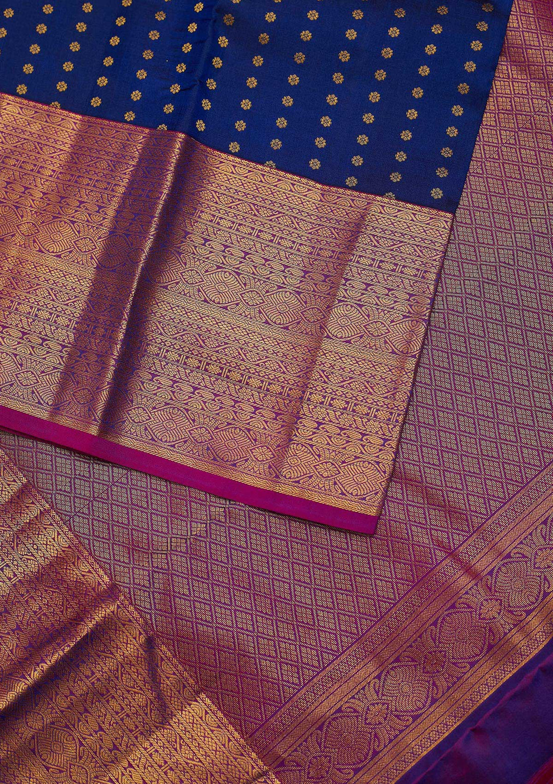 Navy Blue Zariwork Pure Silk Designer Unstitched Saree - Koskii