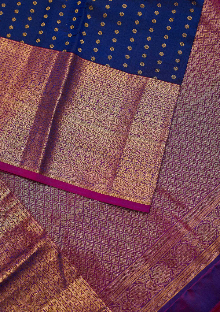 Navy Blue Zariwork Pure Silk Designer Unstitched Saree - Koskii