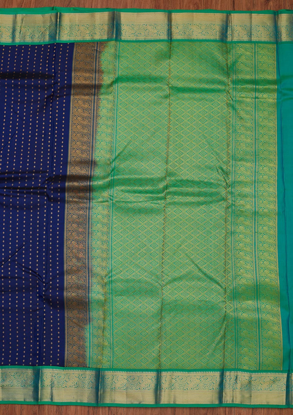 Navy Blue Zariwork Pure Silk Designer Unstitched Saree - Koskii