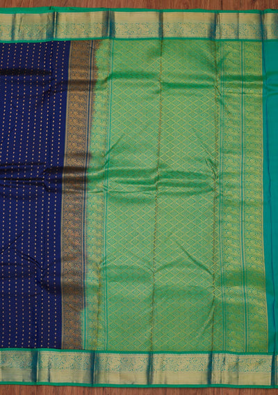 Navy Blue Zariwork Pure Silk Designer Unstitched Saree - Koskii