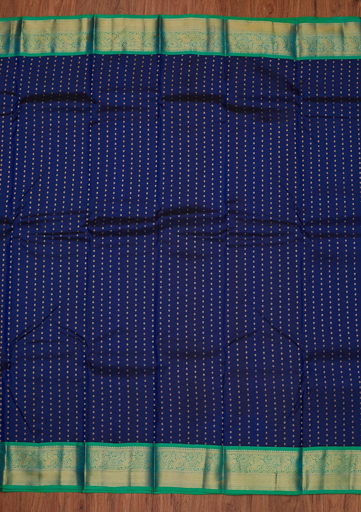 Navy Blue Zariwork Pure Silk Designer Unstitched Saree - Koskii
