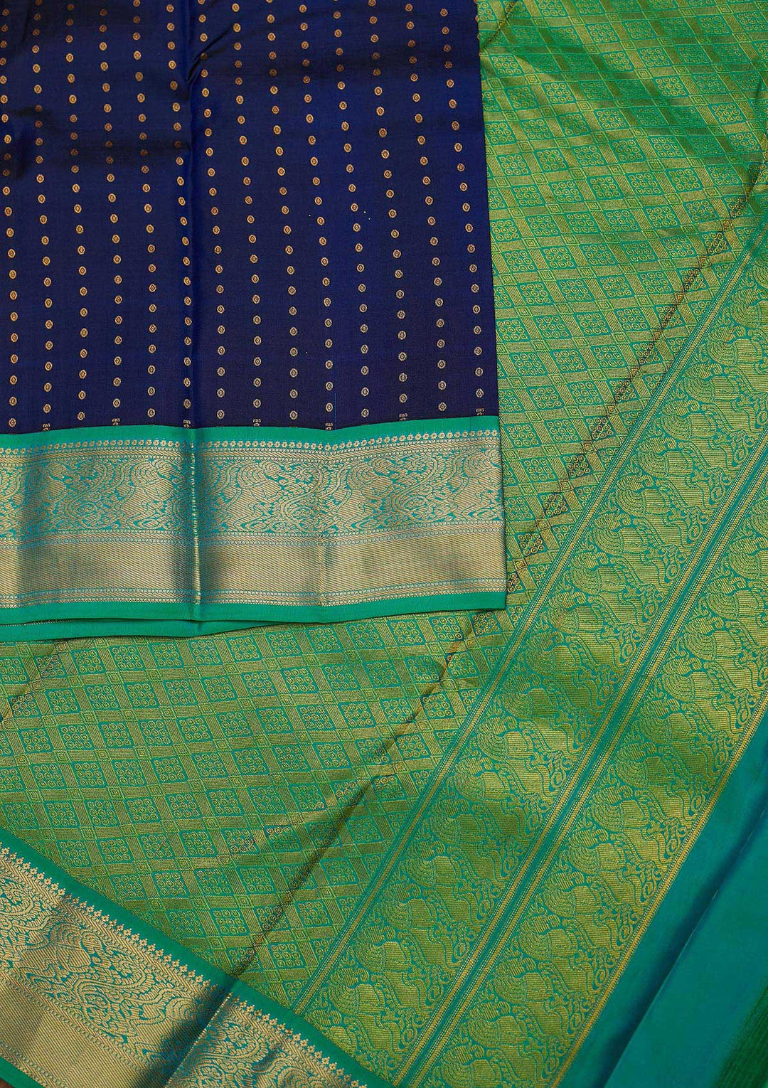 Navy Blue Zariwork Pure Silk Designer Unstitched Saree - Koskii