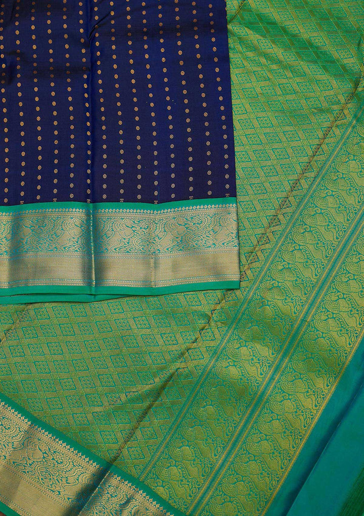 Navy Blue Zariwork Pure Silk Designer Unstitched Saree - Koskii