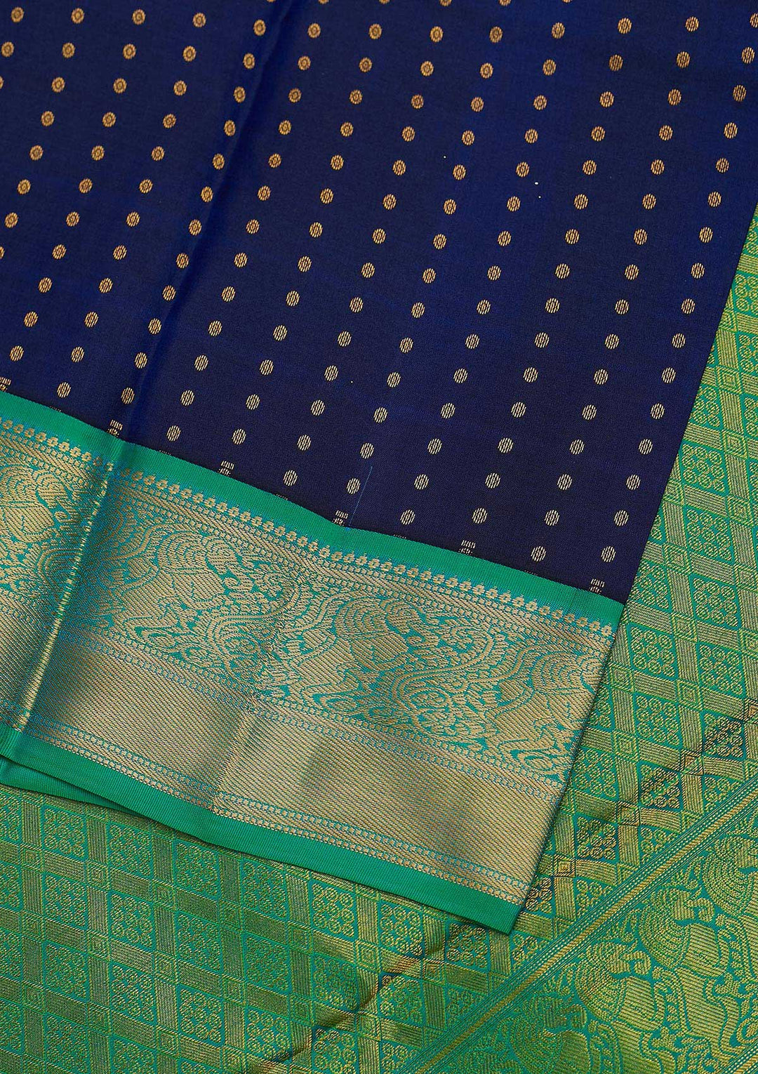 Navy Blue Zariwork Pure Silk Designer Unstitched Saree - Koskii