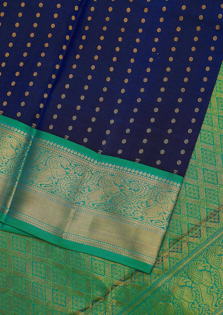 Navy Blue Zariwork Pure Silk Designer Unstitched Saree - Koskii
