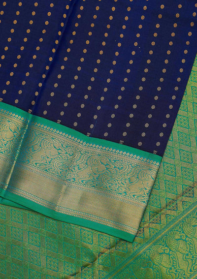 Navy Blue Zariwork Pure Silk Designer Unstitched Saree - Koskii