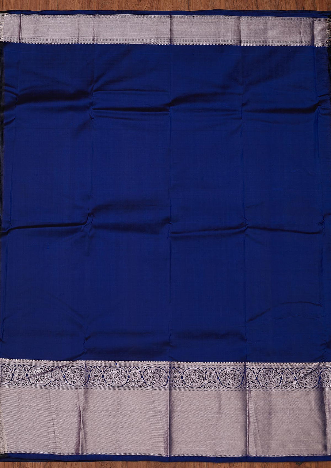 Navy Blue Zariwork Pure Silk Designer Unstitched Saree - Koskii
