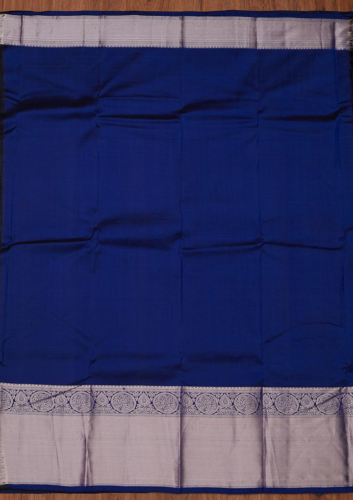 Navy Blue Zariwork Pure Silk Designer Unstitched Saree - Koskii