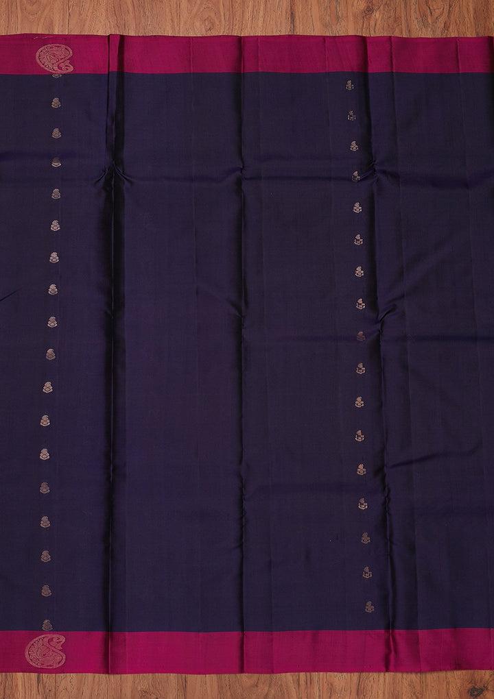 Navy Blue Zariwork Pure Silk Designer Unstitched Saree - Koskii