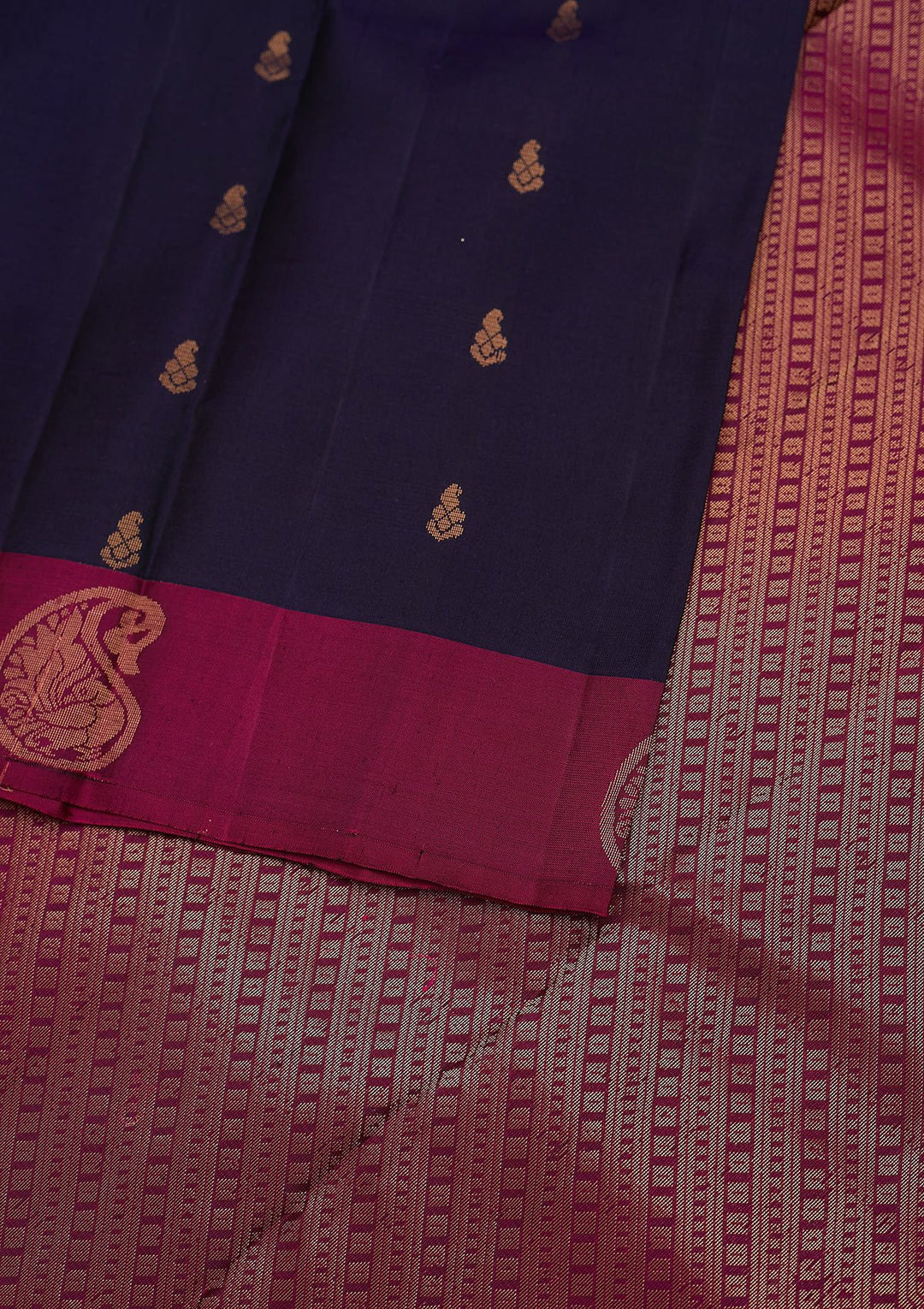 Navy Blue Zariwork Pure Silk Designer Unstitched Saree - Koskii