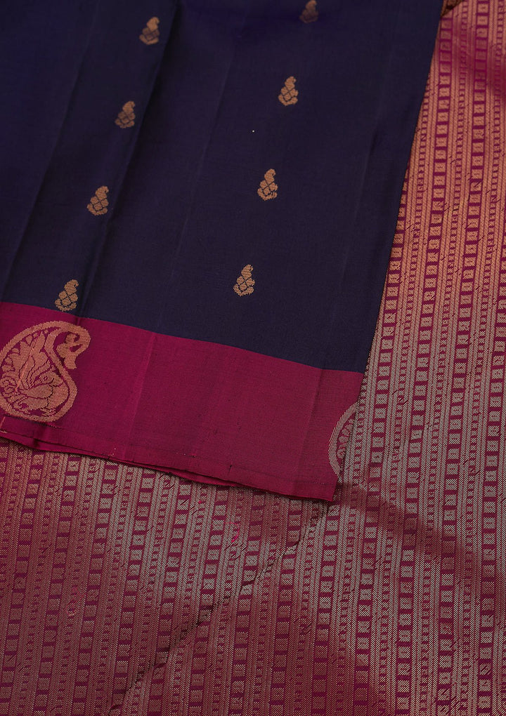 Navy Blue Zariwork Pure Silk Designer Unstitched Saree - Koskii