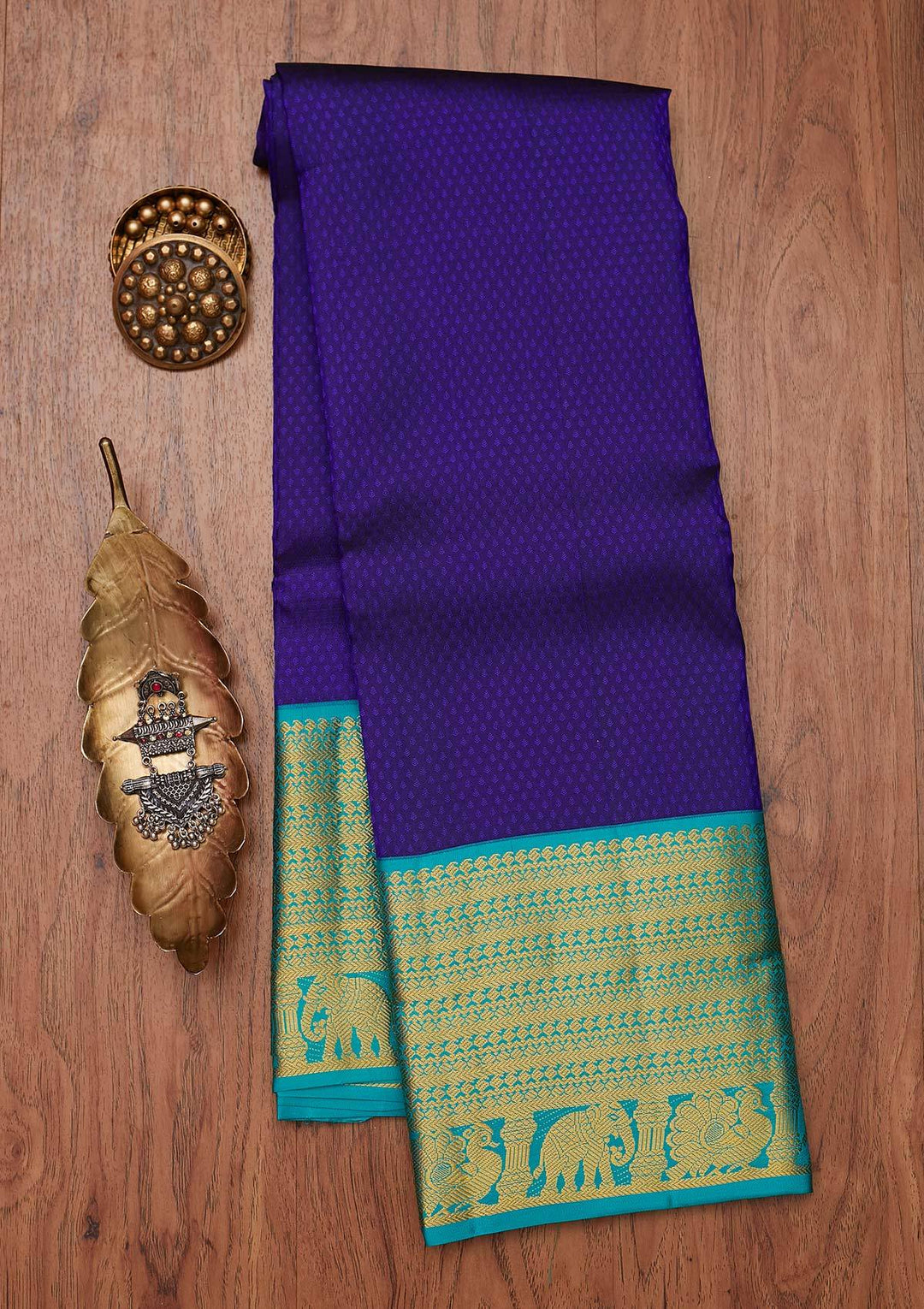 Navy Blue Zariwork Pure Silk Designer Unstitched Saree - Koskii
