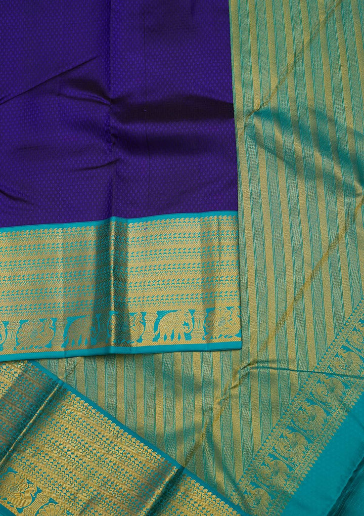 Navy Blue Zariwork Pure Silk Designer Unstitched Saree - Koskii