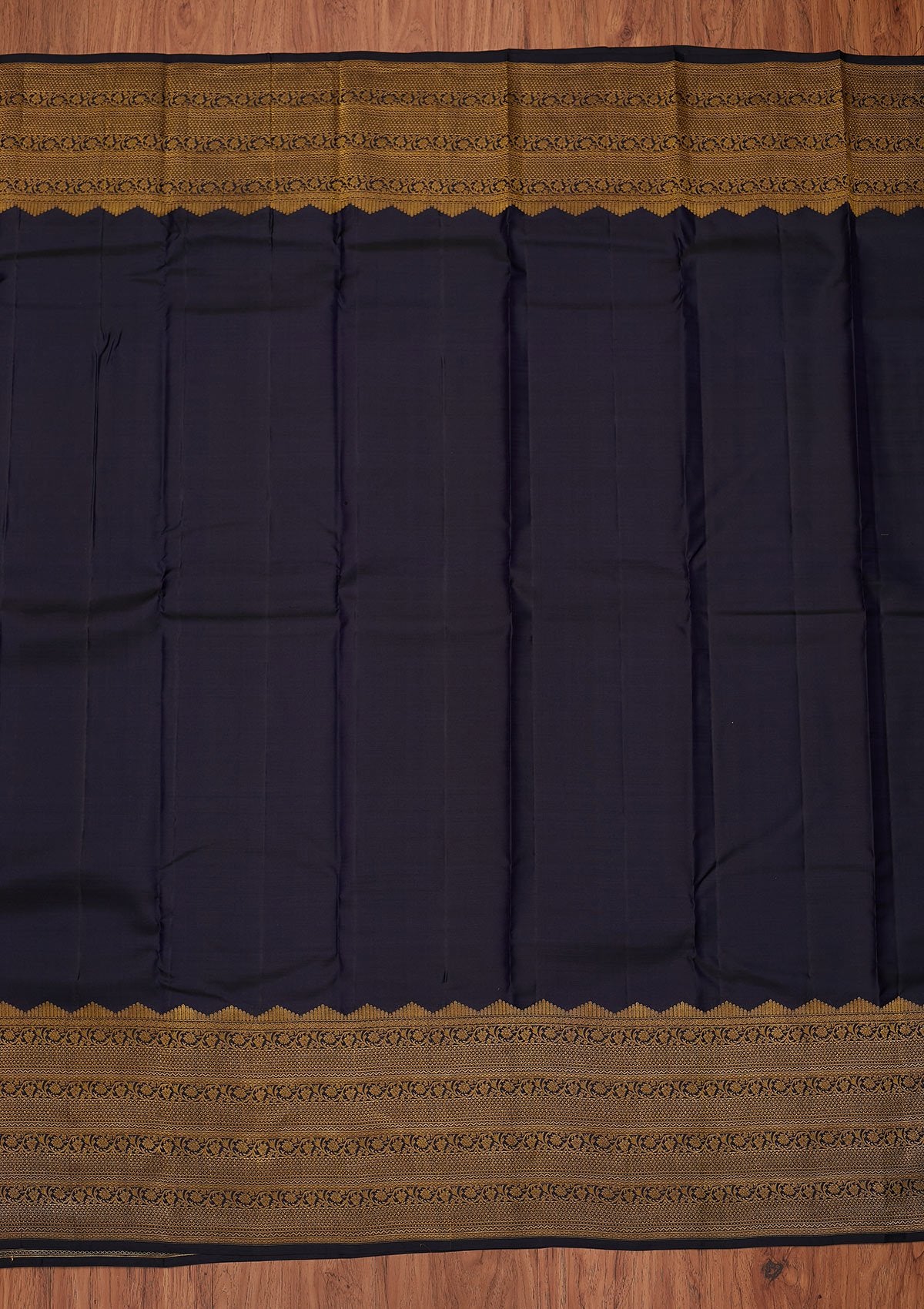 Navy Blue Zariwork Pure Silk Designer Unstitched Saree - Koskii