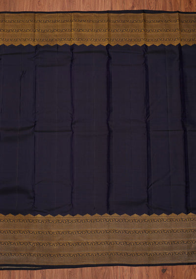 Navy Blue Zariwork Pure Silk Designer Unstitched Saree - Koskii