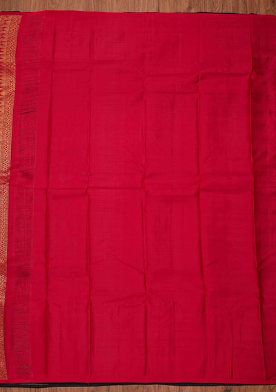Navy Blue Zariwork Pure Silk Designer Unstitched Saree - Koskii
