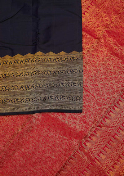 Navy Blue Zariwork Pure Silk Designer Unstitched Saree - Koskii