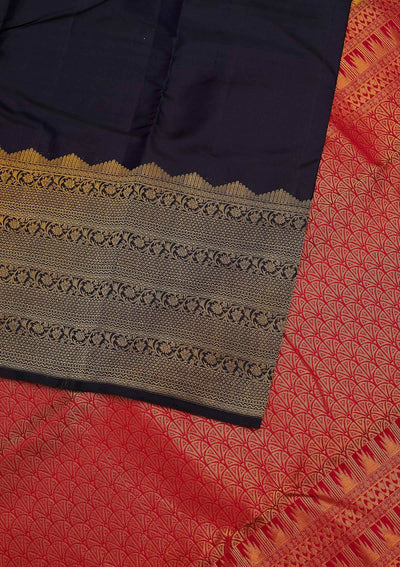 Navy Blue Zariwork Pure Silk Designer Unstitched Saree - Koskii