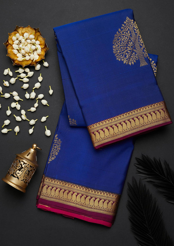 Navy Blue Zariwork Pure Silk Designer Saree - Koskii