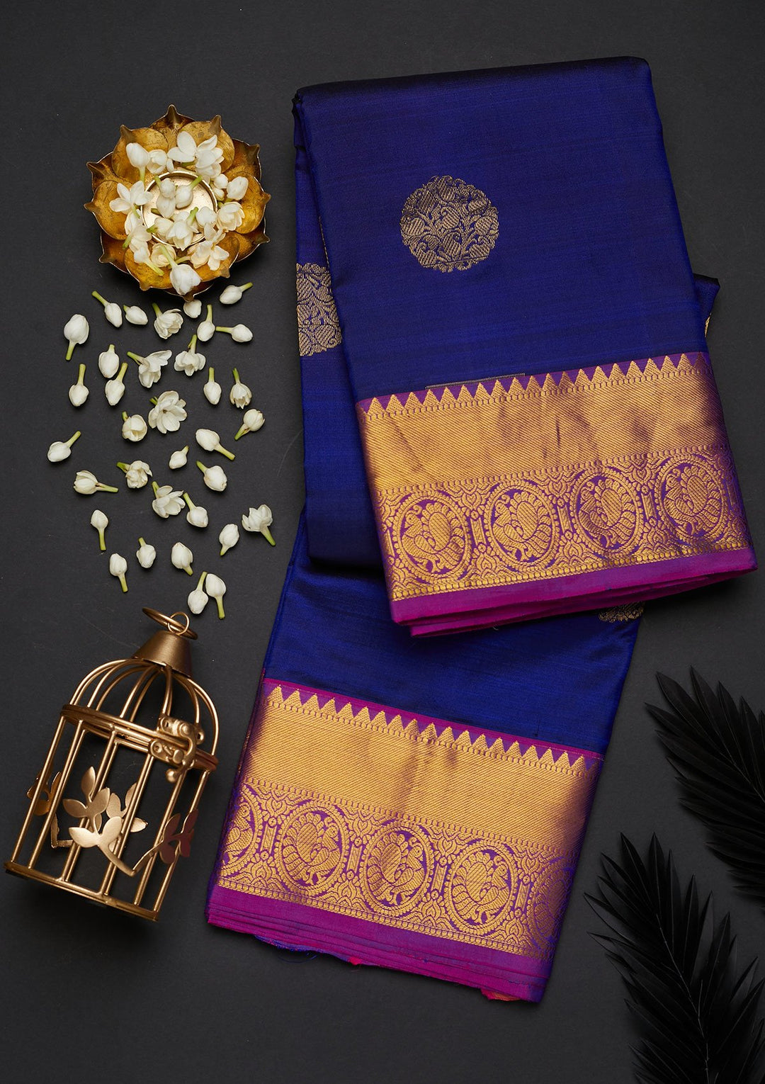 Navy Blue Zariwork Pure Silk Designer Saree - Koskii