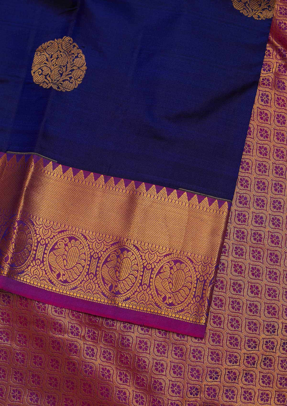 Navy Blue Zariwork Pure Silk Designer Saree - Koskii