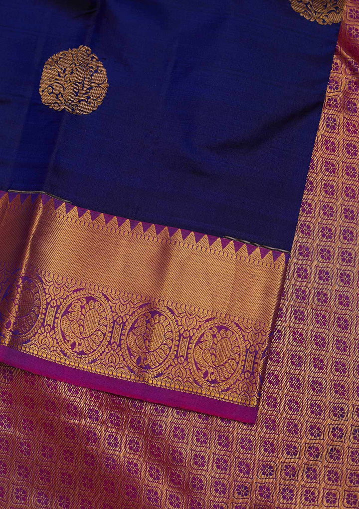 Navy Blue Zariwork Pure Silk Designer Saree - Koskii