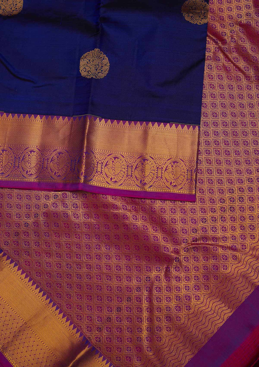 Navy Blue Zariwork Pure Silk Designer Saree - Koskii