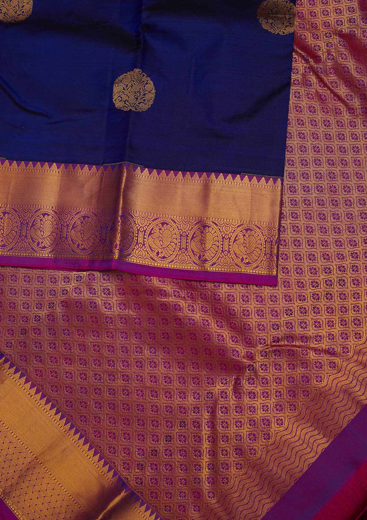 Navy Blue Zariwork Pure Silk Designer Saree - Koskii